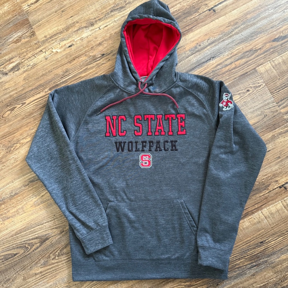 Stadium Athletics NC State Wolfpack Hoodie Mens‎ XL Gray Red Pullover Sweatshirt